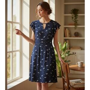Maison Jules Dress XXS Navy with Horses Horseshoe Print Equestrian Horse Lover
